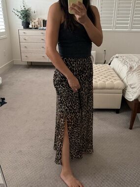 Banana Republic Petite Maxi Skirt with Side Slits in Brown Leopard Print